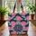 Fuchsia Pink Flowers Teal Leaves Personalized Name Floral Wreath – Lifestyle Gift Quilted Tote Bag - 3