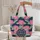 Fuchsia Pink Flowers Teal Leaves Personalized Name Floral Wreath – Lifestyle Gift Quilted Tote Bag - 5