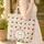 Deep Red Trumpet Flower Green Berry Vine Floral Wreath - Everyday Gift for Her Quilted Tote Bag - 4