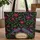 Crimson Steel Blue Songbirds Botanical Floral Wreath Name - Personalized Everyday Gift Quilted Tote Bag - 1