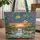 Tropical Waterfall Sunset Hibiscus Palm Birds of Paradise Floral Wreath - Tropical Lifestyle Gift Quilted Tote Bag - 1