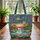 Tropical Waterfall Sunset Hibiscus Palm Birds of Paradise Floral Wreath - Tropical Lifestyle Gift Quilted Tote Bag - 3