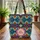 Ikat Tribal Shapes with Continuous Circular Border Everyday Tote for Boho Lifestyle Gift Quilted Tote Bag - 3