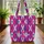 Fuchsia Hot Pink Deep Purple Teal Ikat Oval Cartouche Brush Script Fashion Everyday Tote Quilted Tote Bag - 3