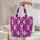 Fuchsia Hot Pink Deep Purple Teal Ikat Oval Cartouche Brush Script Fashion Everyday Tote Quilted Tote Bag - 5