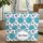 Aqua Blue Navy Chrysanthemum Flower Wreath - Daily Carryall Gift for Women Quilted Tote Bag - 1