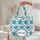 Aqua Blue Navy Chrysanthemum Flower Wreath - Daily Carryall Gift for Women Quilted Tote Bag - 5