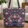 Ornate Botanical Bouquet Floral Wreath Pink Flowers Dark Blue - Everyday Use Gift Quilted Tote Bag - 1