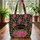 Black Fuchsia Rose Botanical Cluster Floral Wreath - Lifestyle Everyday Carry Quilted Tote Bag - 3