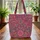Indian Block Print Floral Leaves Berries Birds Circular Medallion Everyday Tote Gift Quilted Tote Bag - 3