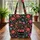 Fuchsia Red-Orange Teal Botanical Wreath Personalized Name - Everyday Tote Gift Quilted Tote Bag - 3