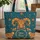 Boho Ram's Head Sheep Mandala Organic Floral Stars Swirl - Home Decor Gift for Wildlife Lover Quilted Tote Bag - 1