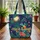 Rainbow Gecko Tropical Moonlit Night - Nature Lover Gift Quilted Tote Bag - 3