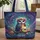 Glowing Lantern Owl Floral Crown Galaxy Stars - Fantasy Lover Gift Quilted Tote Bag - 1