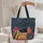 Curled Black Cat Stacked Books Floral Wreath - Cat Book Lover Everyday Tote Quilted Tote Bag - 5