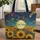 Ornate Sunflowers Village Structures Swirling Celestial Textured Fields Brushstrokes Home Decor Quilted Tote Bag - 1