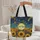 Ornate Sunflowers Village Structures Swirling Celestial Textured Fields Brushstrokes Home Decor Quilted Tote Bag - 5