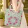 Pink Rose Green Leaf Botanical Medallion Floral Wreath Everyday Carry Gift Quilted Tote Bag - 4