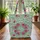 Pink Rose Green Leaf Botanical Medallion Floral Wreath Everyday Carry Gift Quilted Tote Bag - 3
