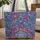 Exotic Birds Winding Branches Pink Red Purple Flowers Royal Blue - Nature Lover Gift Quilted Tote Bag - 1