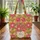 Large Pink Red Flowers Green Leaves Floral Wreath Bouquet - Boho Lifestyle Gift Quilted Tote Bag - 3