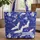 White Coppery Orange Deep Blue Japanese Flying Cranes Swirls Personalized Gift Everyday Carry Quilted Tote Bag - 1