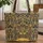 Ornate Cat Face Swirling Gold Botanical Leaves - Cat Lover Everyday Gift Quilted Tote Bag - 1