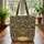 Ornate Cat Face Swirling Gold Botanical Leaves - Cat Lover Everyday Gift Quilted Tote Bag - 3