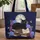 Black Cat Bookshelf Starry Sky Wisteria Hydrangea Cat Lover Home Decor Gift Quilted Tote Bag - 1
