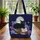 Black Cat Bookshelf Starry Sky Wisteria Hydrangea Cat Lover Home Decor Gift Quilted Tote Bag - 3