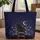 Black Cat Wildflowers Golden Moon Night Sky Floral Wreath - Everyday Carry Gift Quilted Tote Bag - 1