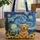 Golden Retriever Sunflowers Starry Night Floral Wreath - Home Decor Gift for Dog Lover Quilted Tote Bag - 1