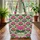 Botanical Ornate Lotus Bloom Green Foliage Floral Wreath Lotus Flowers Background Everyday Essentials Quilted Tote Bag - 3