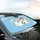 Playful Fluffy White Cat Shiba Inu Soccer Ball Paw Print Starburst - Happy Pet Lover Gift Car Sunshade - 6