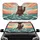 Friendly Waving Brown Bear Ocean Waves Sky Sun Rays - Travel Essentials Car Sunshade - 1