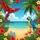 Red Blue Macaw Tropical Paradise Beach Ocean Palm Tree Flora - Wildlife Lover Gift Spare Tire Cover - 6