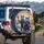 Grinning Wolves American Flag Steering Wheel Winter Landscape - Wildlife Gift Spare Tire Cover - 3