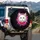 White Cat Blue Eyes Red Bow Tie Neon Pink Cyan Splatter Black Background - Cat Lover Gift Spare Tire Cover - 3