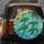 Swimming Green Sea Turtle Tropical Yellow Hibiscus Palm Tree Fronds Ocean Waves - Wildlife Lover Gift Spare Tire Cover - 5