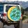 Swimming Green Sea Turtle Tropical Yellow Hibiscus Palm Tree Fronds Ocean Waves - Wildlife Lover Gift Spare Tire Cover - 3