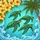 Swimming Green Sea Turtle Tropical Yellow Hibiscus Palm Tree Fronds Ocean Waves - Wildlife Lover Gift Spare Tire Cover - 6
