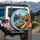 Autumn Mountain Lake Cabin Dahlias Asters - Nature Lover Gift Spare Tire Cover - 3