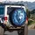 White Wolf Blue Eyes Silver Beadwork Feathers Cosmic Night Sky - Fantasy Lover Gift Spare Tire Cover - 3