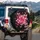 Pink Fuchsia Bows White Polka Dots on Black Background - Outdoor Vehicle Accessory Gift for Women Spare Tire Cover - 3