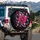 Fuchsia Magenta Floral Rose Deep Black Leaf Starburst Spare Tire Cover - 3