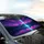 Neon Cyan Beam Cosmic Night Sky Reflective Lake Mountain Forest - Space Lover Travel Essentials Car Sunshade - 6