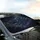Dark Metallic Blue Triangular Polygonal Facets Golden Glowing Lines Car Sunshade - 6