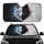 Split Wolf Head White Black Fur Electric Blue Red Eye - Wildlife Lover Gift Car Sunshade - 1