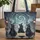 Cloaked Witch Figures Gothic Night Glowing Stars Vintage Streetlights - Home Decor Gift Quilted Tote Bag - 1