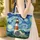Lighthouse Small House Starry Night Sky Swirling Stars Rolling Hills Quilted Tote Bag - 4